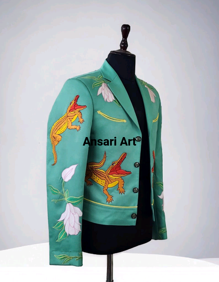 Pre-owned Art Men 2pc Country Western Nudie Suit Bespoke Floral Embroidered Cotton Designer In Blue