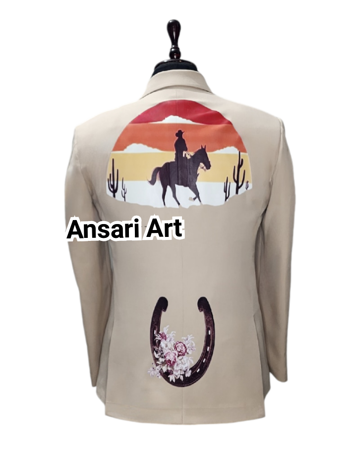Pre-owned Art Men 2pc Lovry Bespoke Country Western Suit Vintage Horse & Flower Printed Tuxedo In Lovery