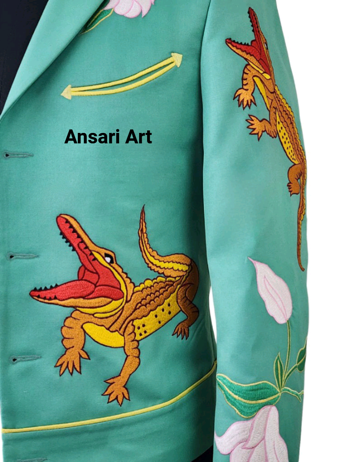 Pre-owned Art Men 2pc Country Western Nudie Suit Bespoke Floral Embroidered Cotton Designer In Blue