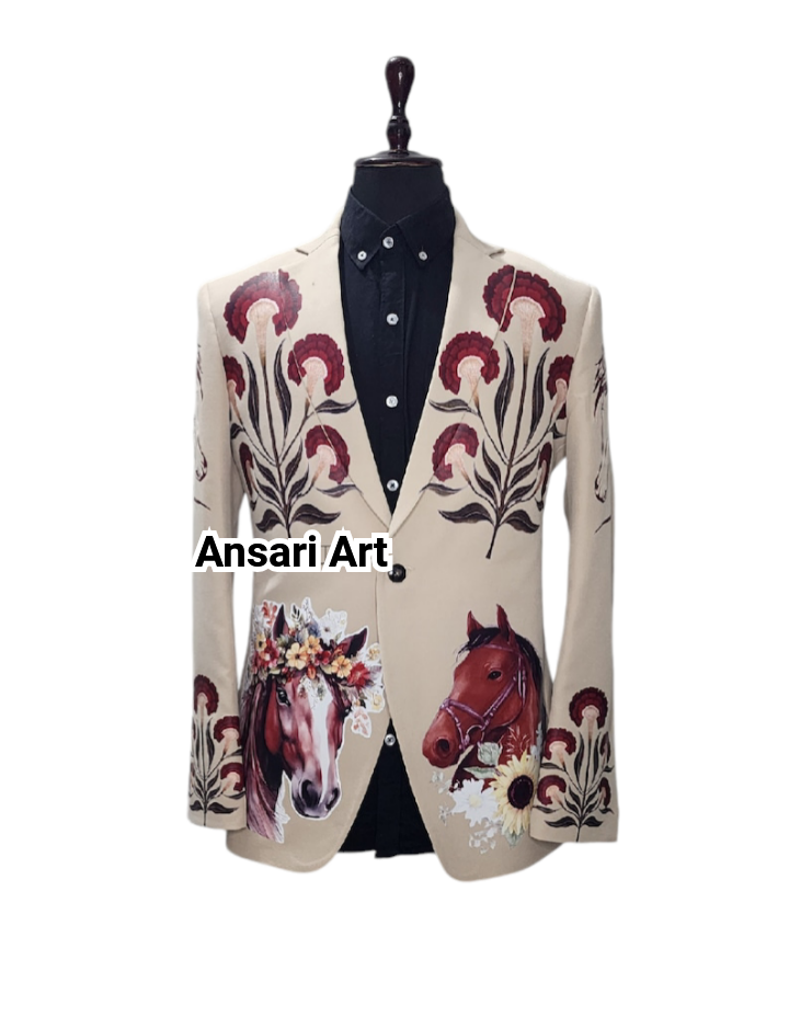 Pre-owned Art Men 2pc Lovry Bespoke Country Western Suit Vintage Horse & Flower Printed Tuxedo In Lovery