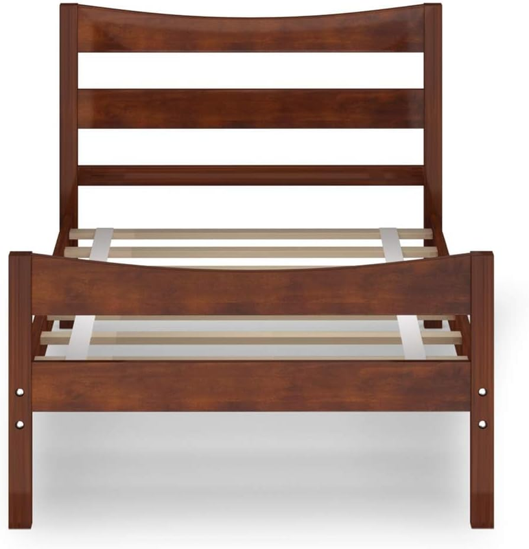 Wood Bed Frame Twin Size, Rustic Style Platform Bed W/Headboard & Footboard, Sol