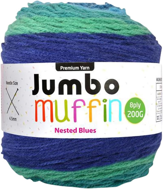 Premium 8-Ply Jumbo Muffin Knitting Yarn 200 G, Nested Blues