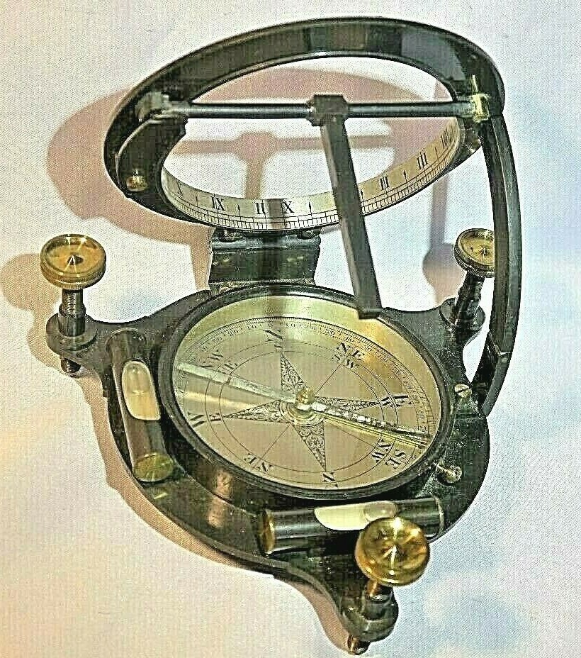 ANTIQUE SILVERED BRASS FRENCH BOXED EQUINOCTAL DIAL,Ca.1810