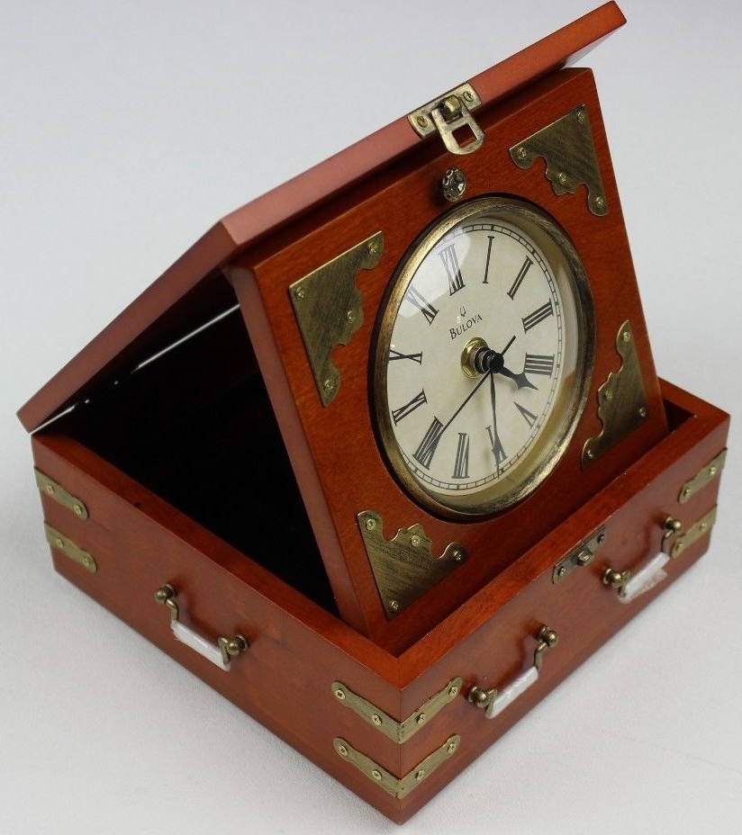 Bulova EDINBRIDGE Shelf Desk Clock Box Walnut B7450 Excellent