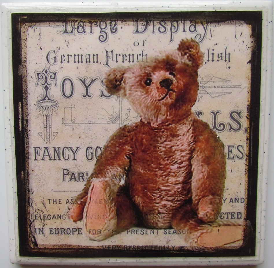 Natural Stone Ceramic Tile  Marble Drink Coasters - Set of 4 - Teddy Bear 1 G