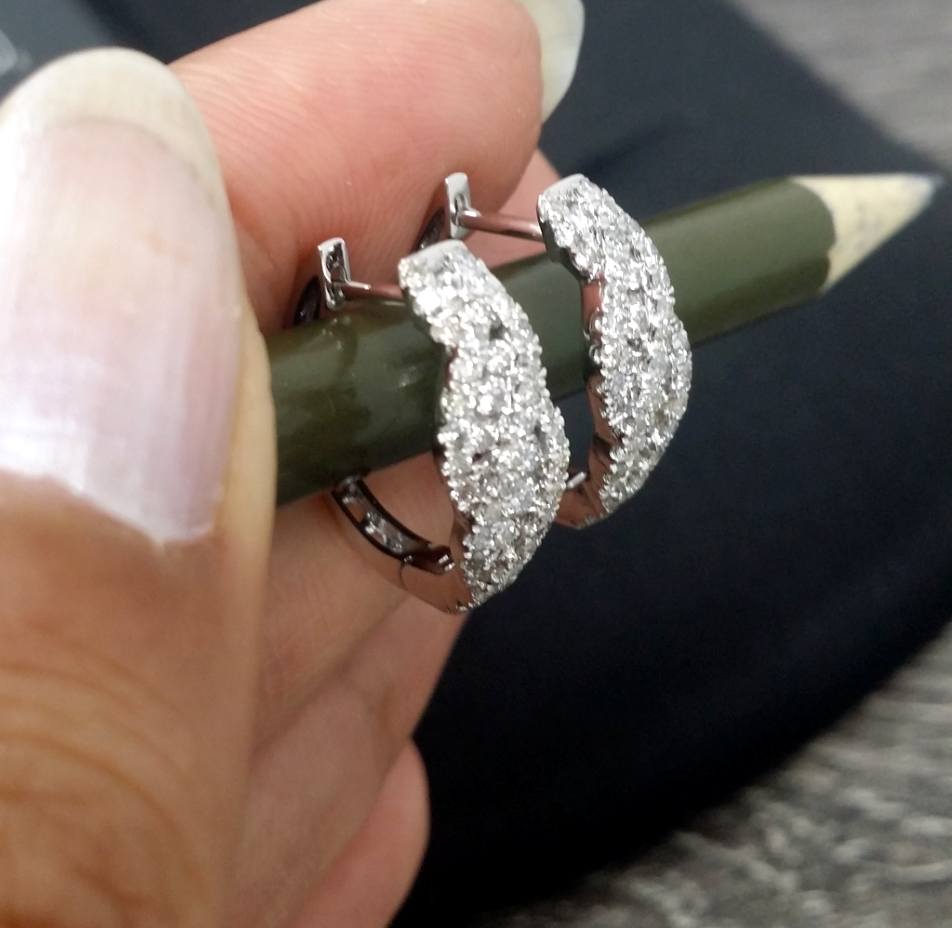 Pre-owned Handmade Deal 0.90 Carat Natural Round Diamonds Hoops Huggies Earrings In 14k Gold 15mm In White