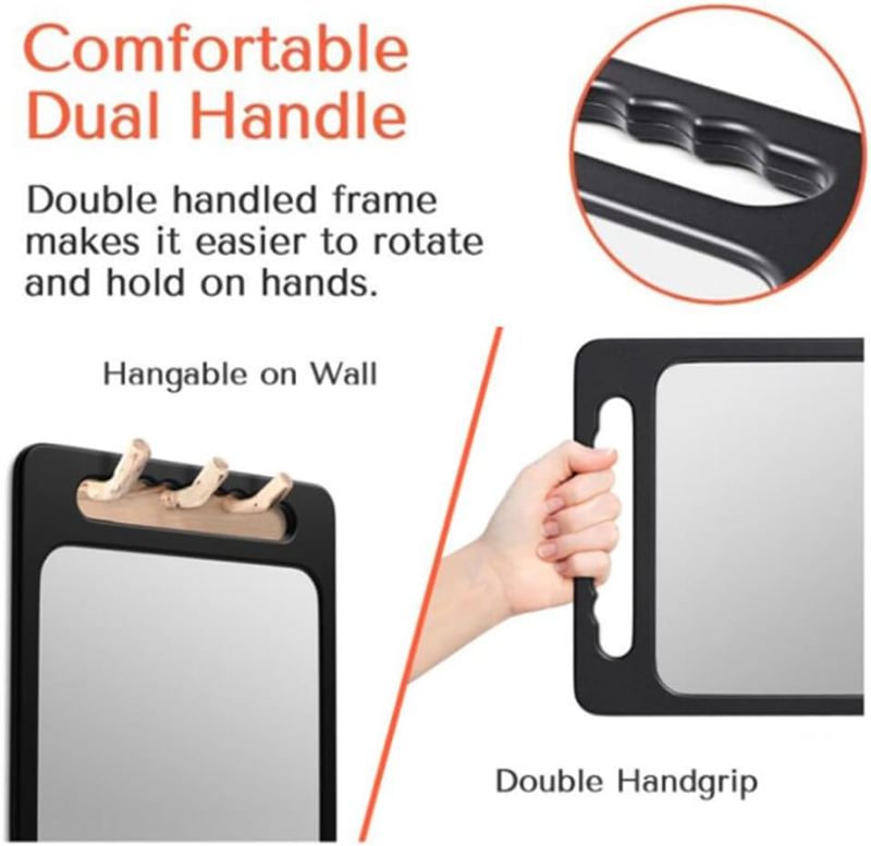 Unbreakable Hand Mirrors with Double Handle -  Durable Hand Held Mirrors - Light