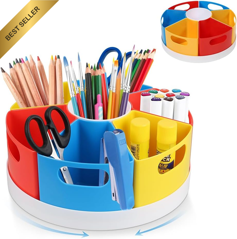 25 CM Rotating Pen Holder with 7 Compartments – 360° Spinning Desk Organizer wit
