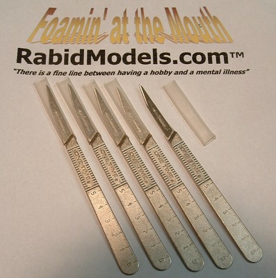 *FIVE* New METAL HANDLE Scalpels! Sharp! MADE IN USA - hobby & craft use