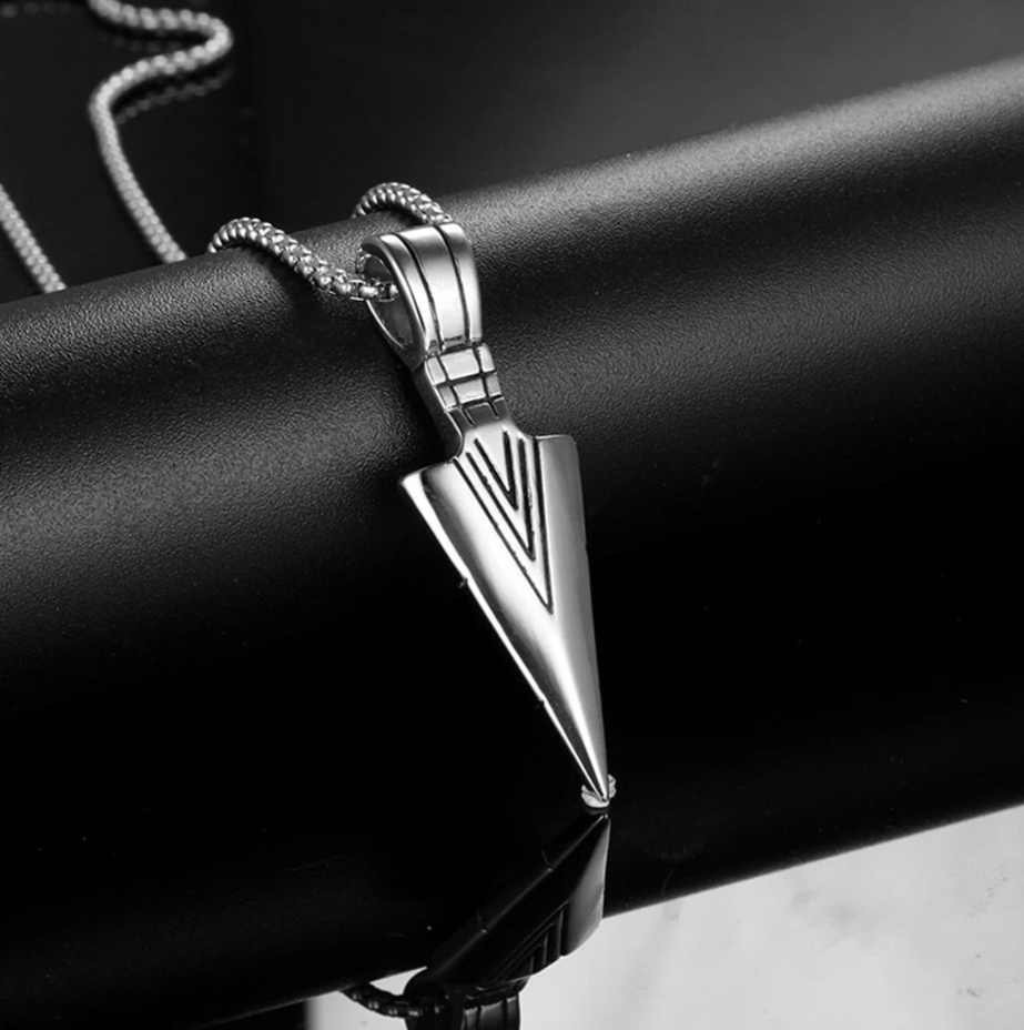 Silver Arrowhead Mens Arrow Pendant Necklace 24" Chain - Native American Style View 5