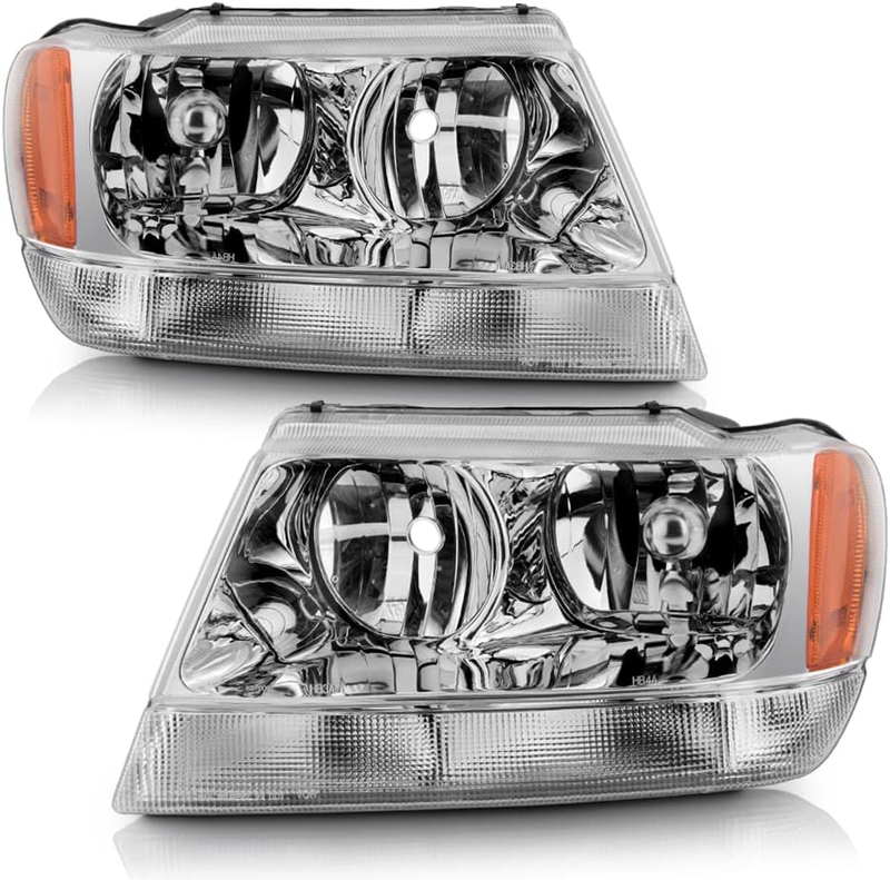 Chrome Headlights Pair Driver Passenger Side for 1999-2004 Jeep Grand Cherokee