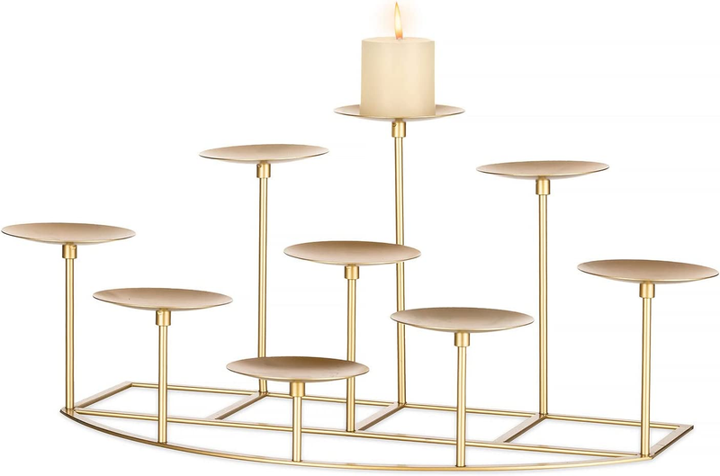 9 Candelabra - For Pillar Candles Gold Candle Stand Iron