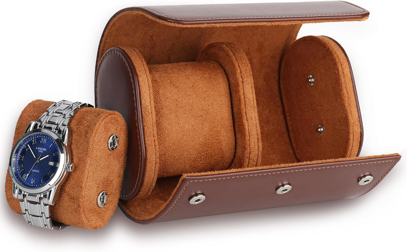 Uhrenrolle Echtleder 2 Uhren, Watch Roll Travel Case Mit Herausnehmbaren Uhrenkissen, Uhren Reiseetui Leder Für Damen Und Herren, Uhrenbox Leder, Uhrenetui Mit 2 Fächer Braun