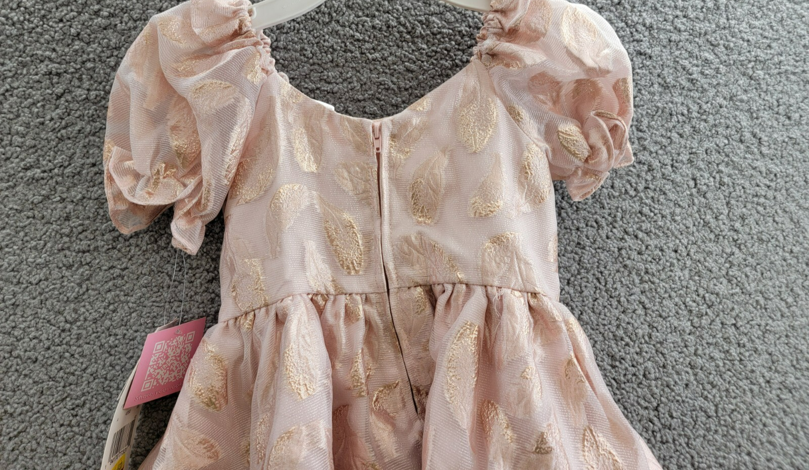 Rare Editions Puff-Sleeve Burnout Organza Dress Little Girls' 5 Blush Back Zip - Picture 12 of 16