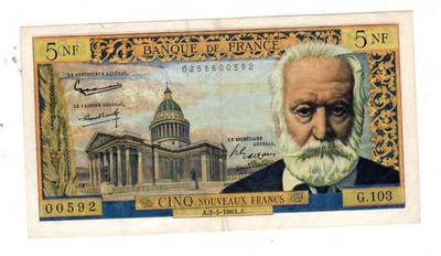FRANCE Billet 5 NF NOUVEAUX FRANCS 02/05/1963 VICTOR HUGO 00592 G.103  TTB/VF