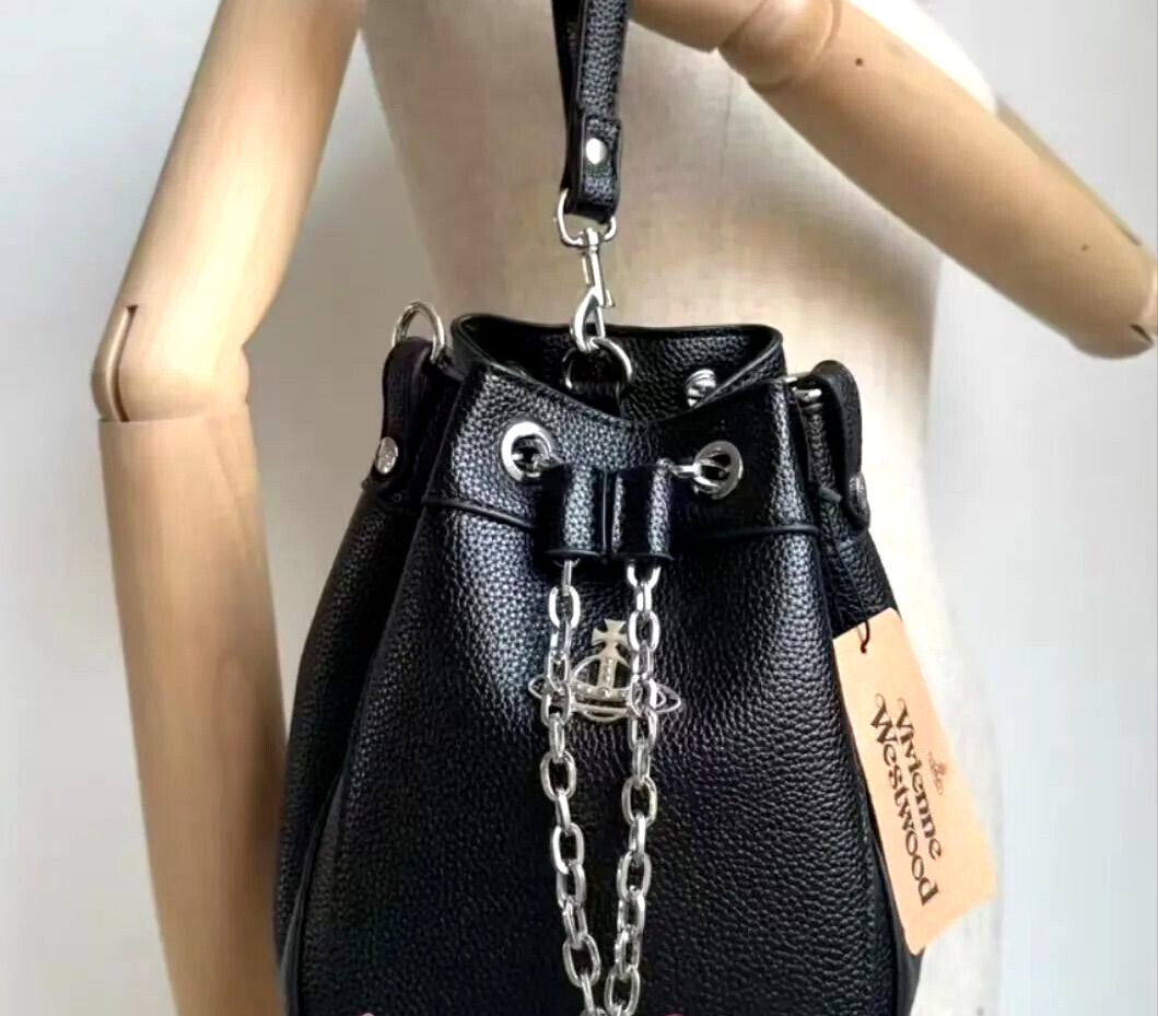 Vivienne Westwood Small Bucket Bag Black Chain Drawstring