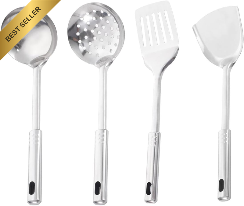 4PCS Stainless Steel Kitchen Utensils Set Cooking Tools with Slotted Turner Soli