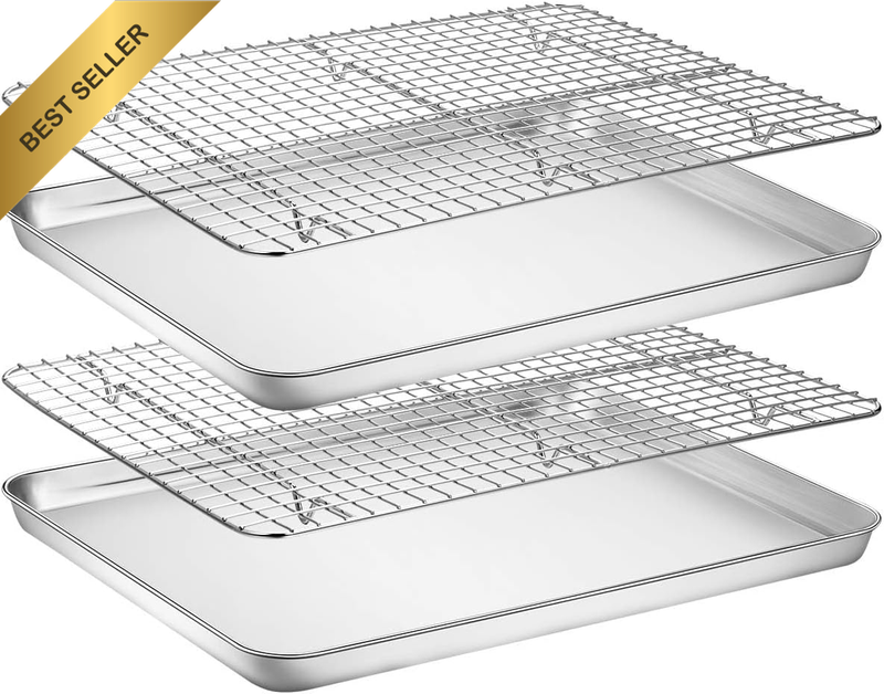 Stainless Steel Baking Sheet with Rack Set 2 Pans + 2 Racks, Cookie Sheet Tray B