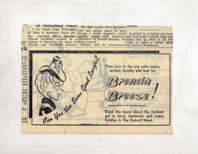 Brenda Breeze by Rolfe - newspaper promo ad for this new series! - Dec. 1939