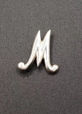 Vintage Letter M W Monogram Symbol Sterling Silver Brooch Pin