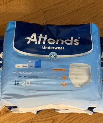 Attends Underwear Youth Small 20 -34  Ultimate Absorbency Unisex, 20 Count