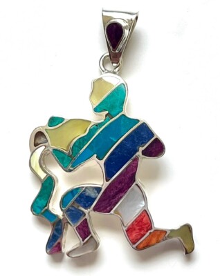 950 SILBER Schmuck Sternzeichen Wassermann Halskette ANHÄNGER bunte Steine Handm