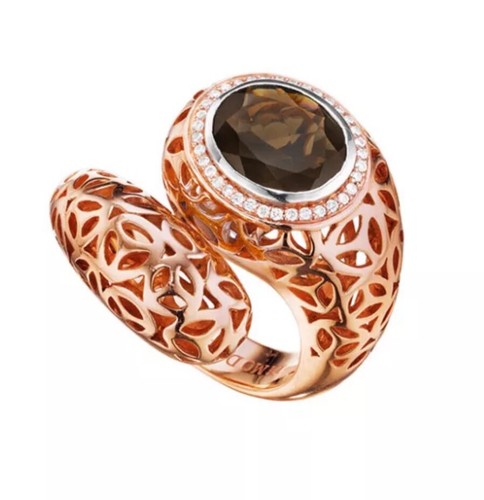 Pre-owned Di Modolo $895  Sz 6.5 Diamonds Smoky Quartz 18k 925 St Silver Sahara Ring In Yellow