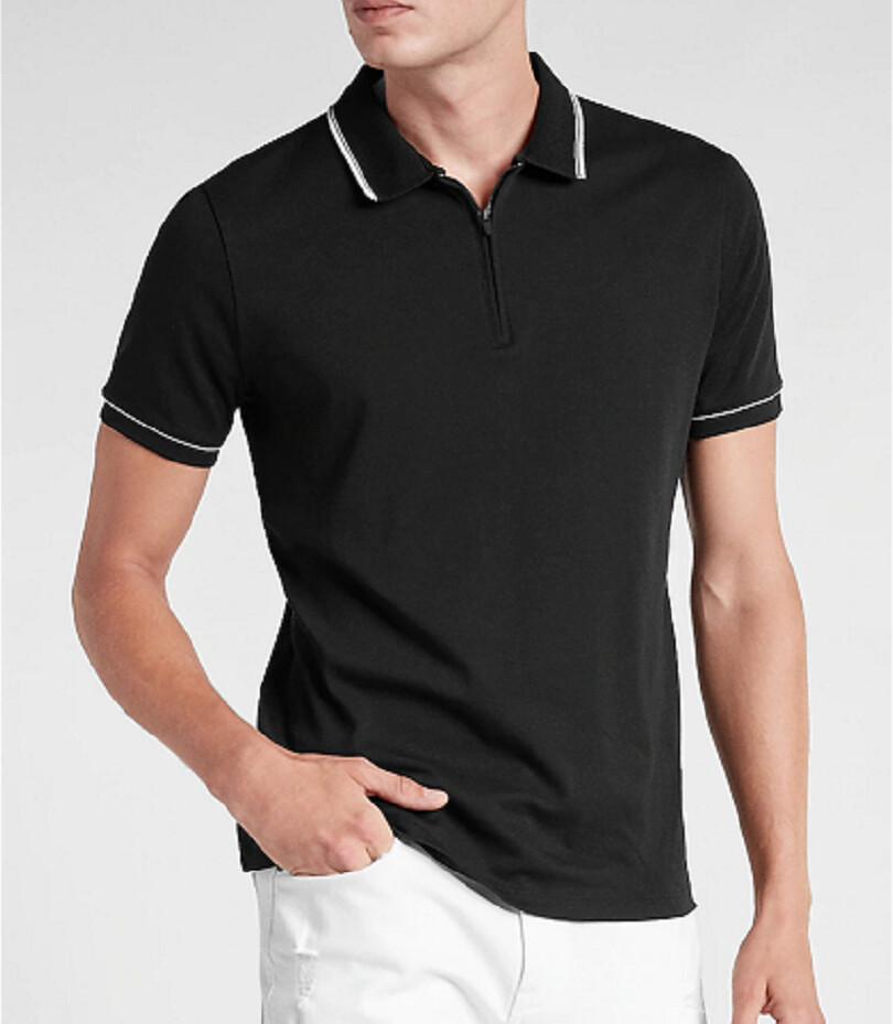 NWT【 XL 】Express Men's Solid Piped Zip Polo Shirt BLACK | eBay