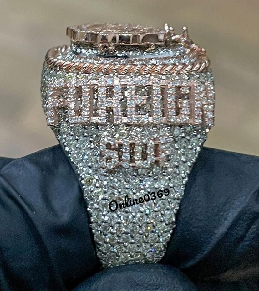 Pre-owned Online0369 2.52ct Cubic Zirconia Men's Bust Down Personalized Word Ring Silver Free Stud In White