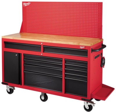 Milwaukee Mobile Workbench Sliding Pegboard Back Wall 11-Drawer Shelf Wheels