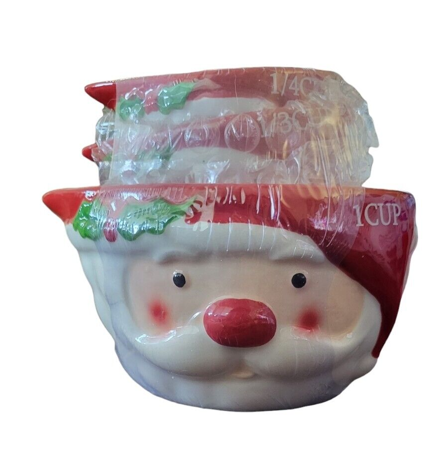 Christmas Santa Measuring Cup Set, 1/4, 1/3, 1/2, 1 Cups Ceramic