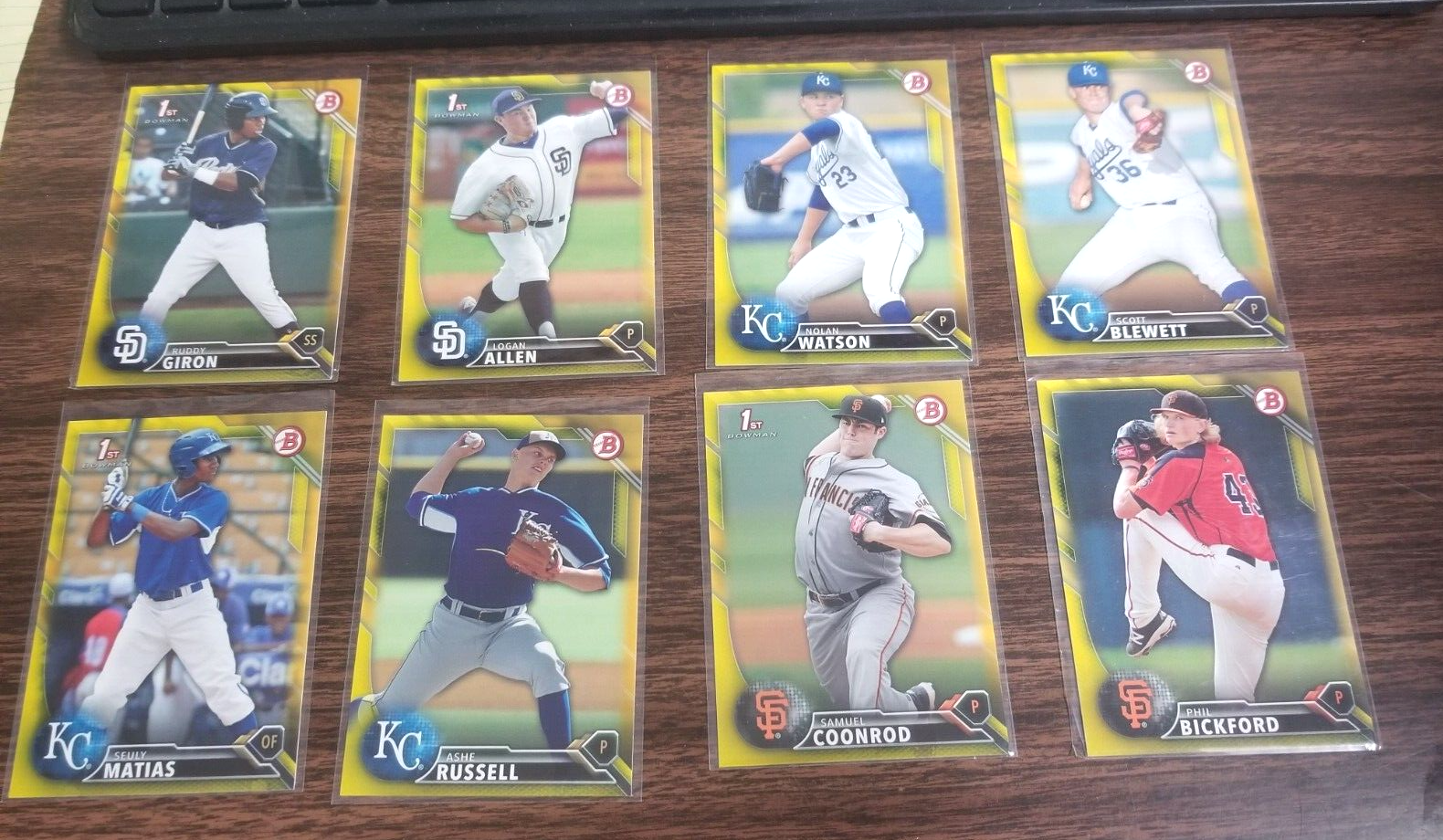 ASHE RUSSELL 2016 BOWMAN PROSPECT CARD #BP-75 ROYALS (ROOKIE YELLOW PARALLEL). rookie card picture