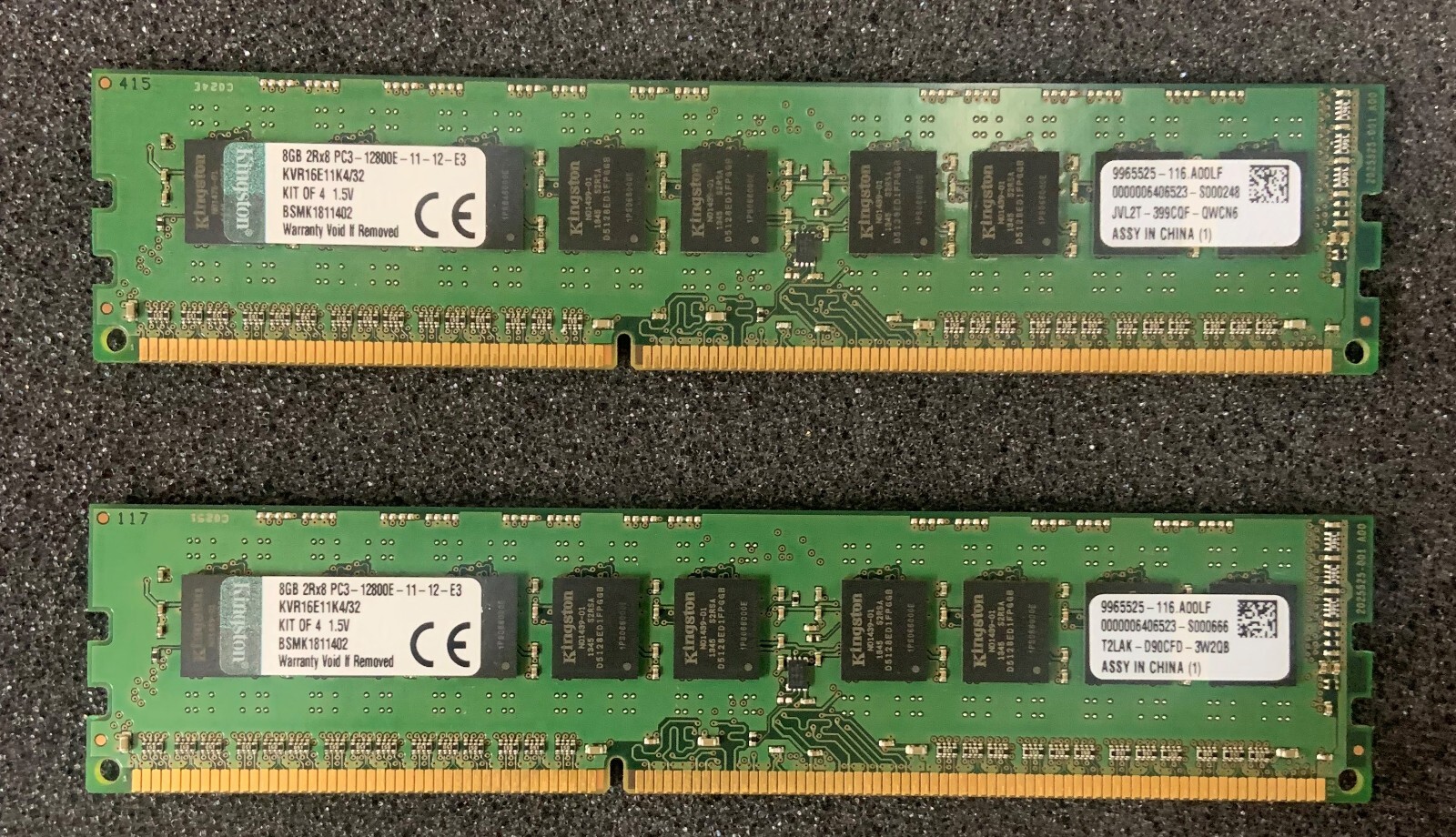 Kingston 8GB 2Rx8 PC3-12800E-11-12-E3 (Set of 2) KVR16E11K4 Kingston 8GB 2Rx8 PC3-12800E-11-12-E3 (Set of 2) KVR16E11K4
