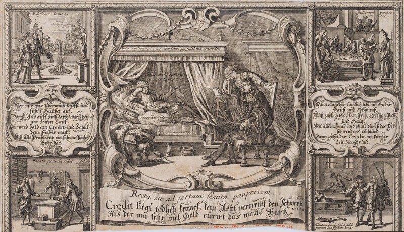 Karikatur Des Kreditwesens,  1729, Kupferstich Rokoko Unbekannt (18.Jhd)