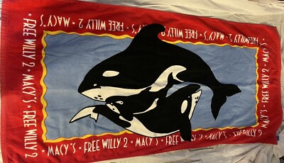 Free Willy 2 Beach Towel 1990's 28 by 56 inches Promo Macy's No Tears No Wear