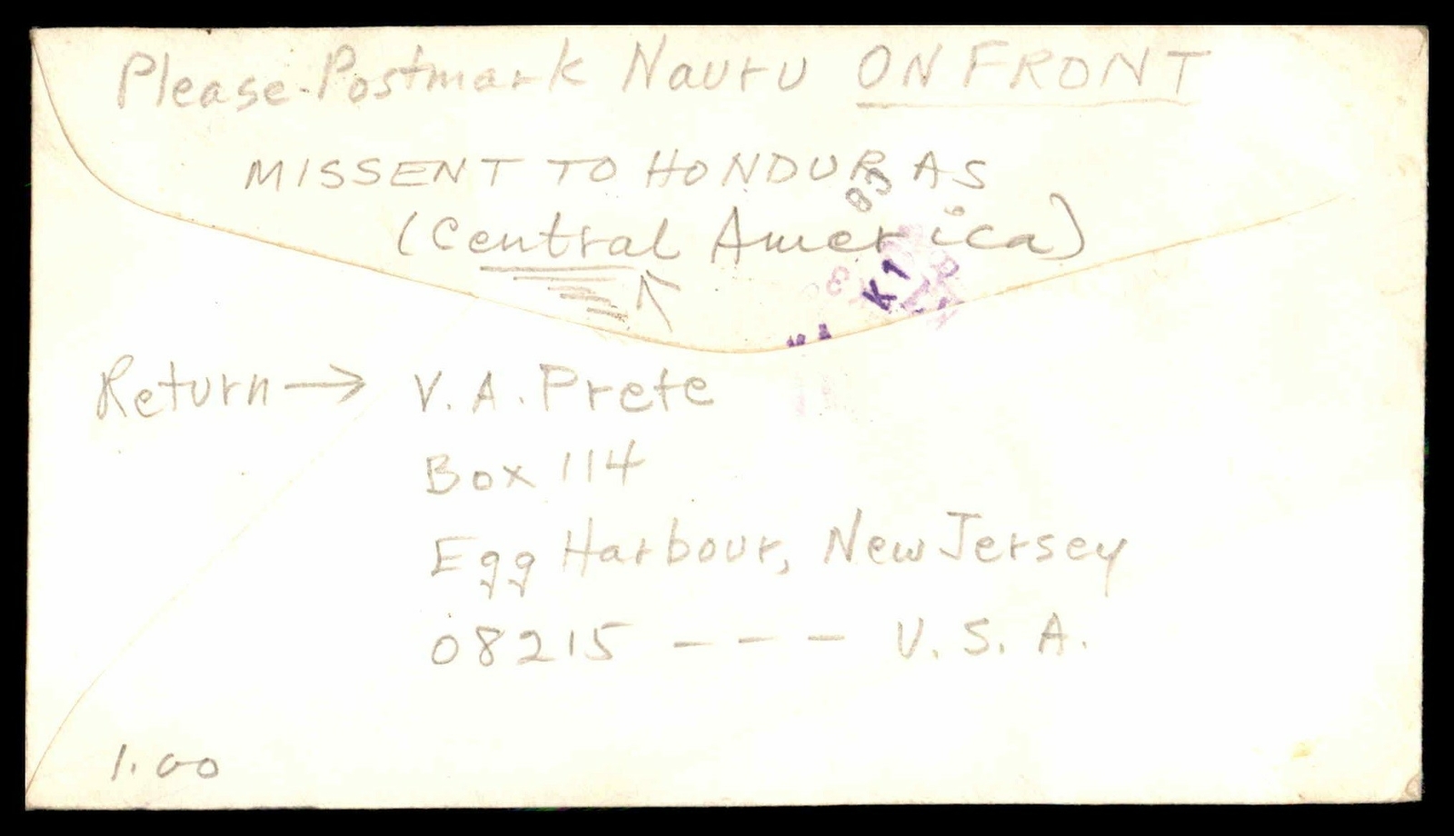 UNITED NATIONS NY JANUARY 6 1981 TO NAURU MISSENT TO HONDURAS