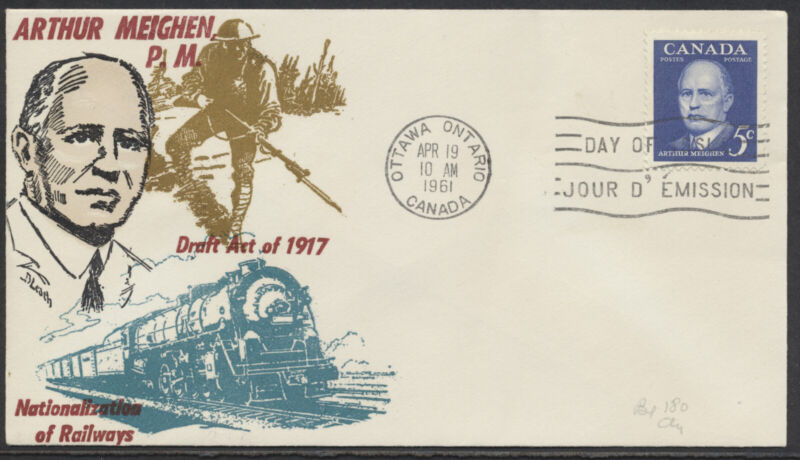 1961 #393 Arthur Meighen FDC Overseas Mailers Cachet Ottawa Bend