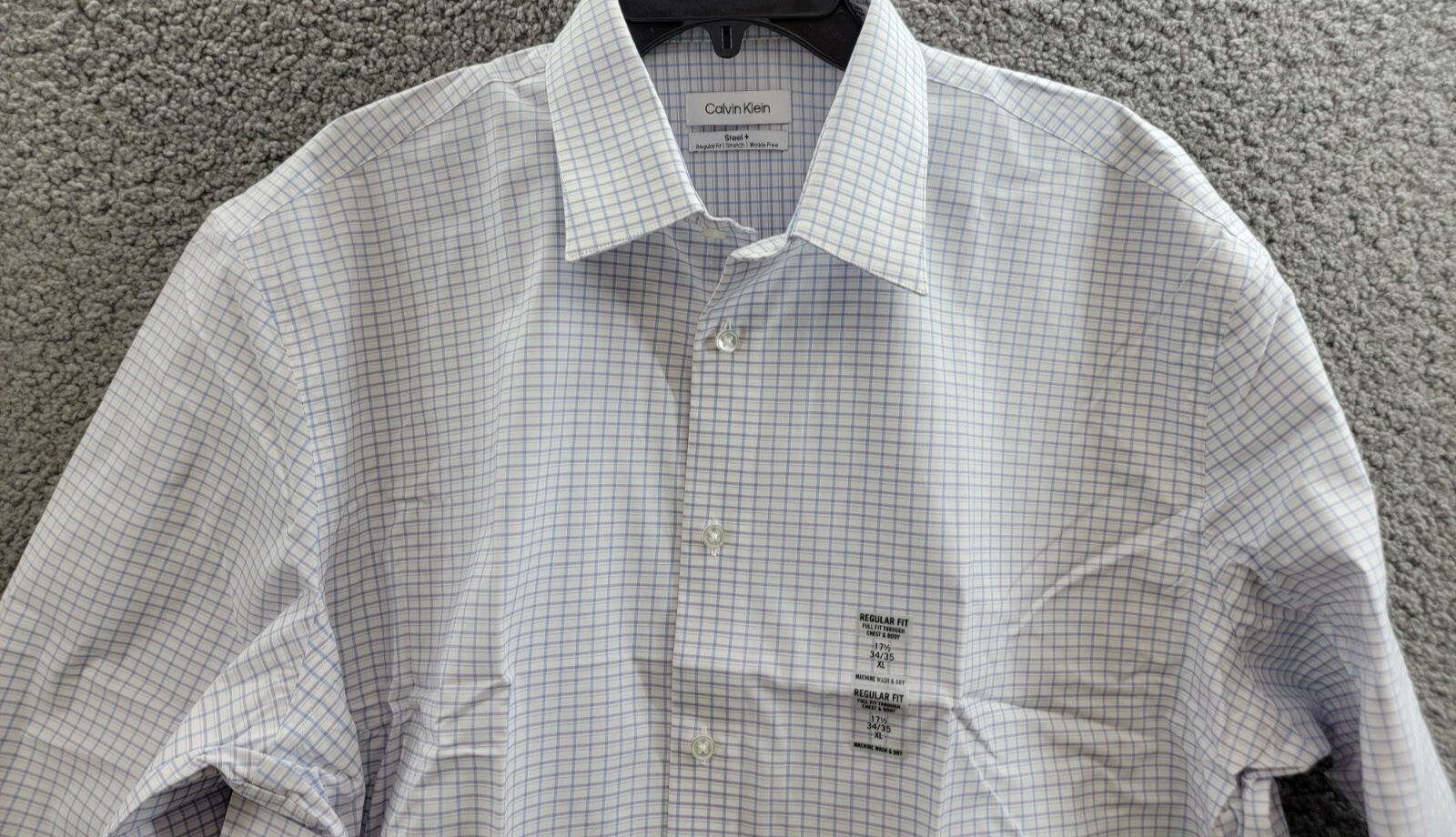 Calvin Klein Steel + Regular Fit Stretch Dress Shirt Men's 17.5 34-35 Blue L/S - Picture 3 of 19