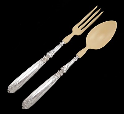Art Deco Silver French Salad Set Spoon and Folk Celluloid and Silver Set 1910