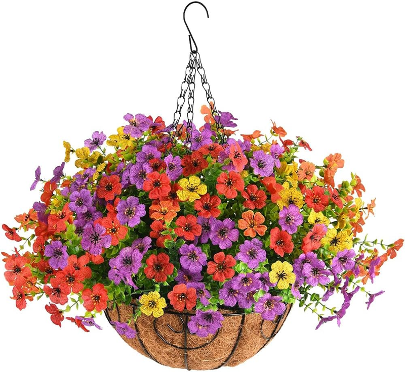 Artificial Flower Hanging Basket, Faux Silk Daisy in Planter, Garden Spring Summ