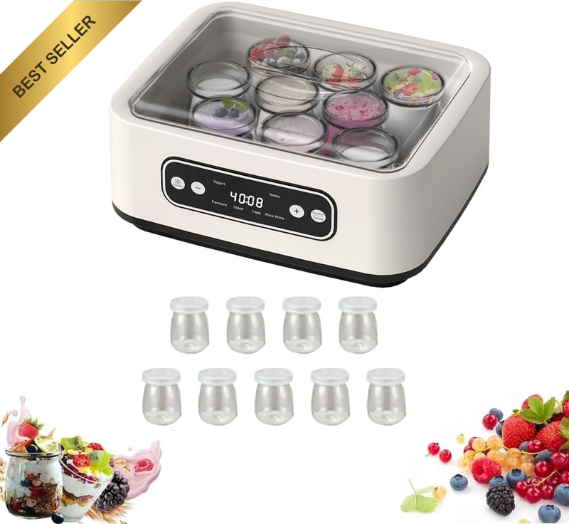 Probiotic Yogurt Maker with 9 Glass Jars Adjustable Temp & Timer 1600ML