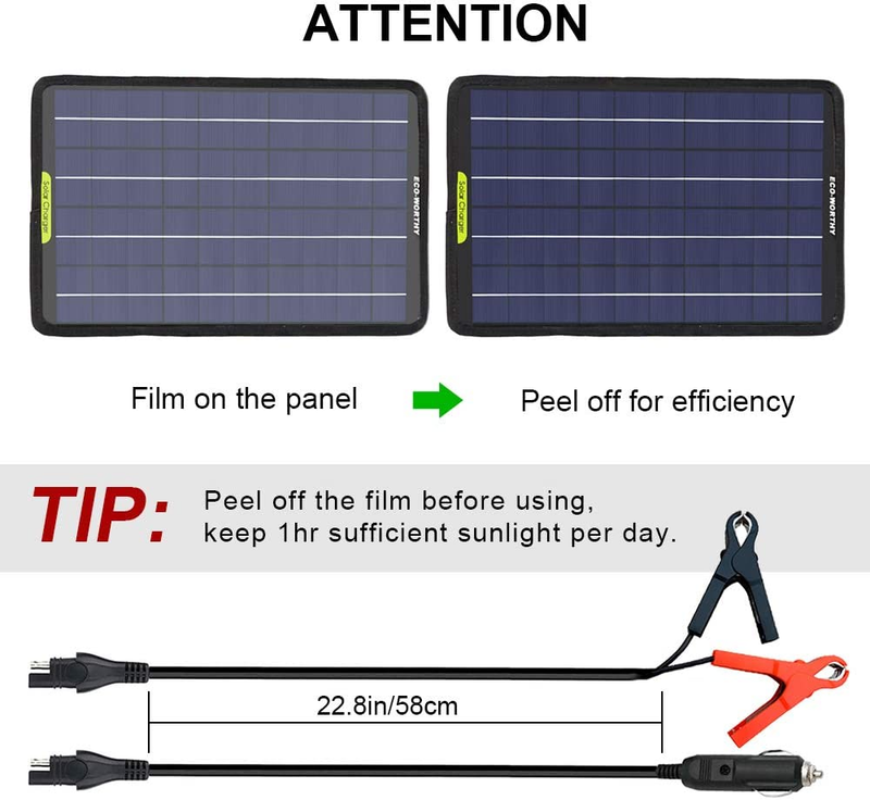 ECO-WORTHY 12 Volt 10 Watt Solar Car Battery Charger & Maintainer, Solar Panel T