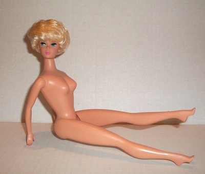 VINTAGE BARBIE PLATINUM BLONDE BUBBLECUT PINK LIPS REPRO DOLL ONLY BY MATTEL