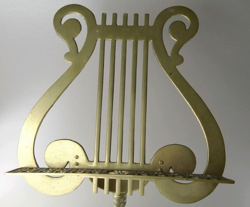 Vintage Brass Lyre Sheet Music Stand Adjustable Harp Scroll Music Book Ornate