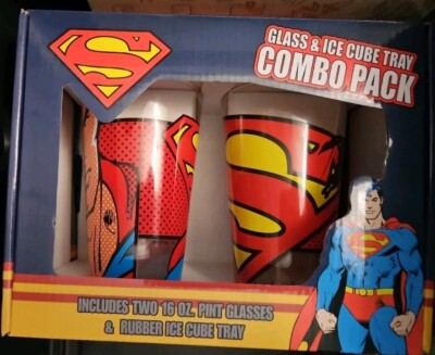 DC Comics Superman Glasses and Ice Cube Tray Combo Pack New, see pics free ship