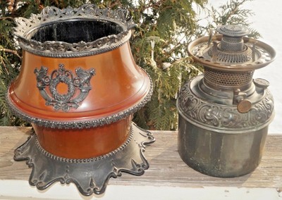 Antique ORANTE 1880s B & H Bradley Hubbard Kerosene Oil Lamp W/Satin Glass Shade