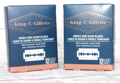2  PK KING C GILLETTE DOUBLE EDGE RAZOR BLADES PLATINUM COATED FINISH 20 BLADES