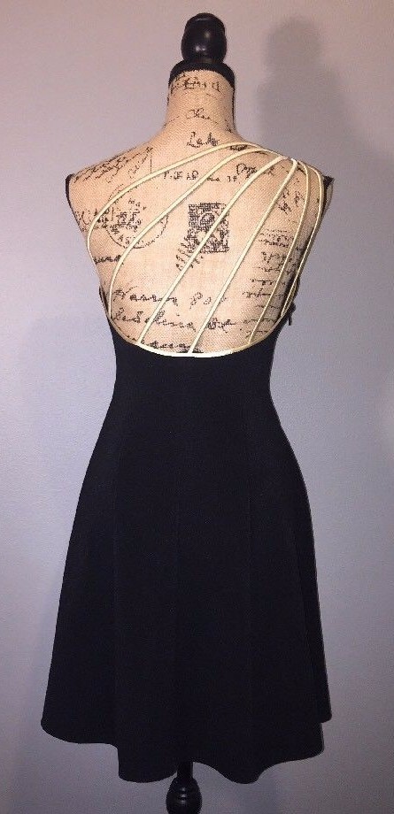 Vintage Joseph Ribkoff Women’s US 8 Black One Shoulder Gold Line Cocktail Dress