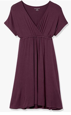 Amazon Essentials Women's Surplice Dress, Short Sleeve, Burgundy XS - New