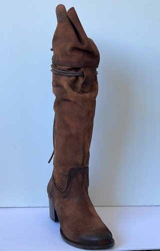 Pre-owned Freebird By Steven 'blain' Oil Suede Tall Boots Tan Size 9m 7m